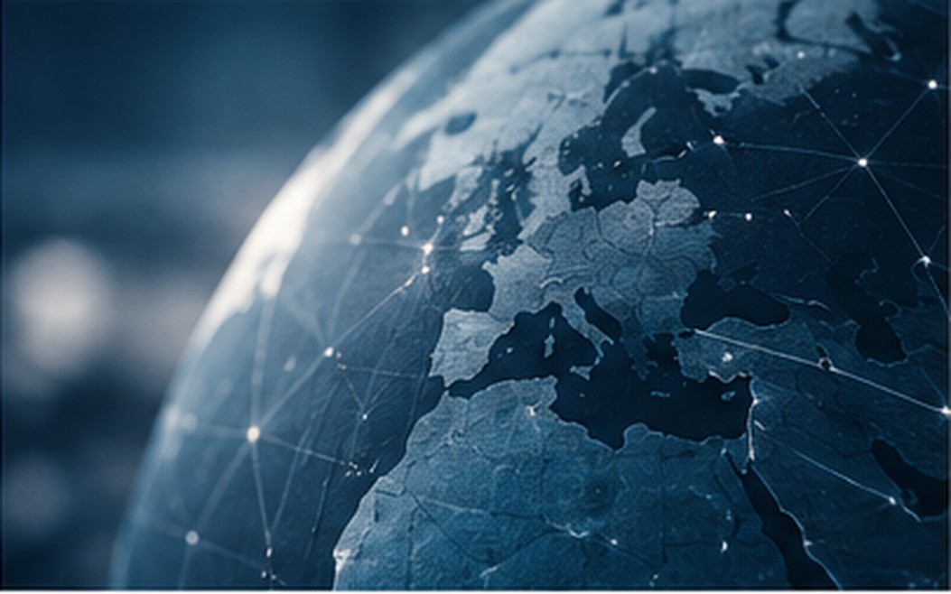 Cool-toned visualisation of a connected globe
